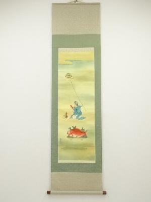 作家物　恵比寿図　肉筆絹本掛軸（保護箱）